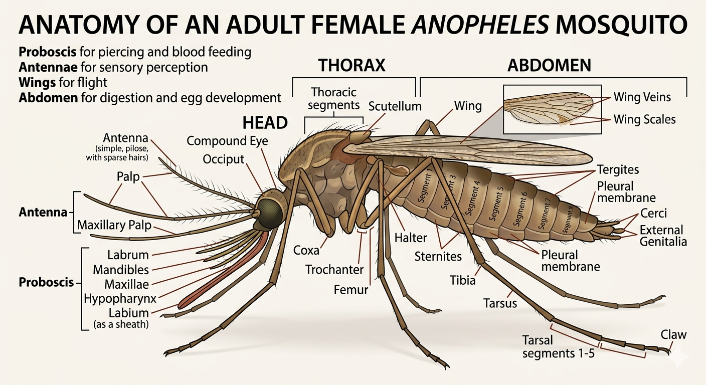 Labelled diagram of mosquito