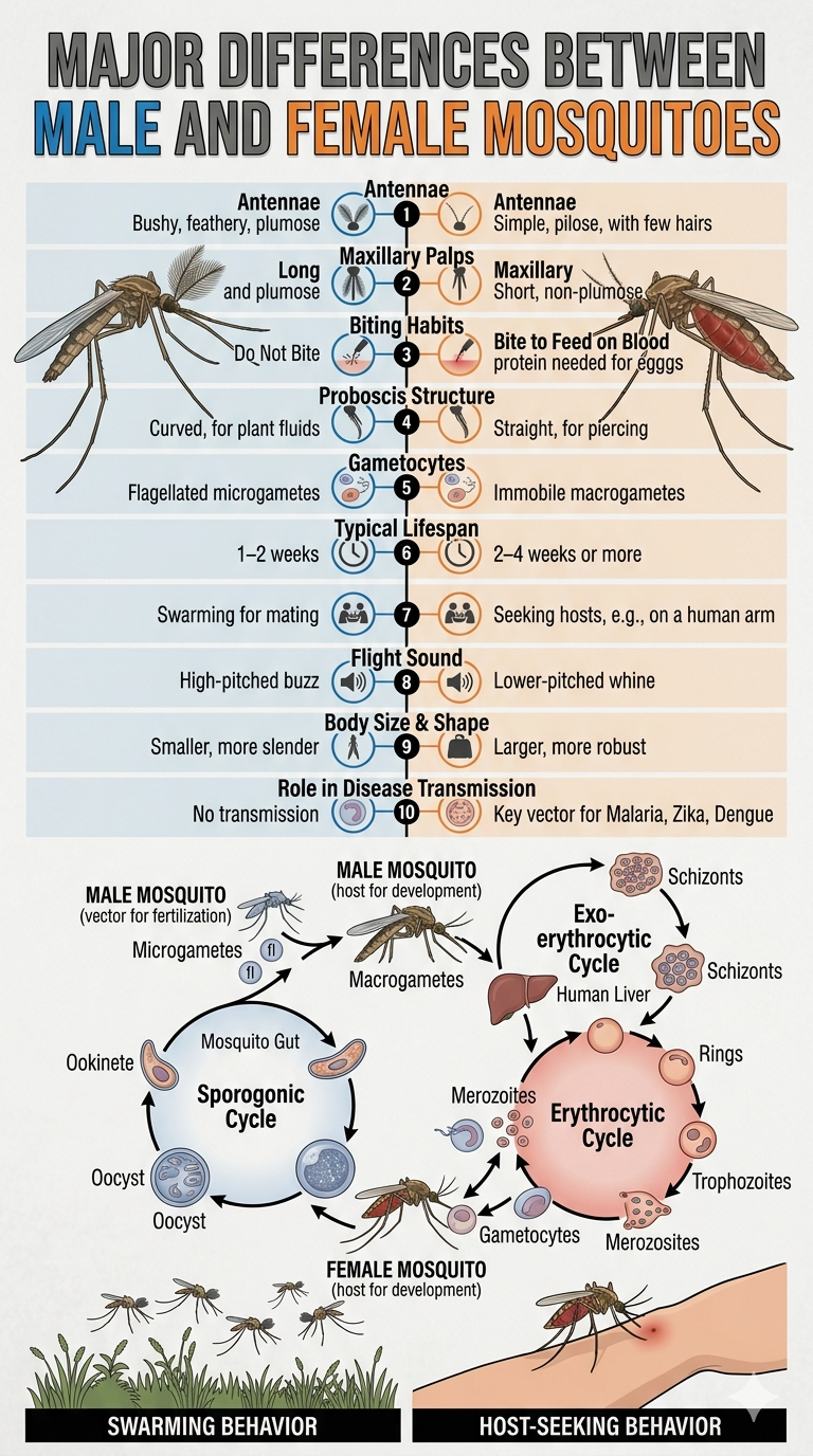 Difference between male and female mosquito